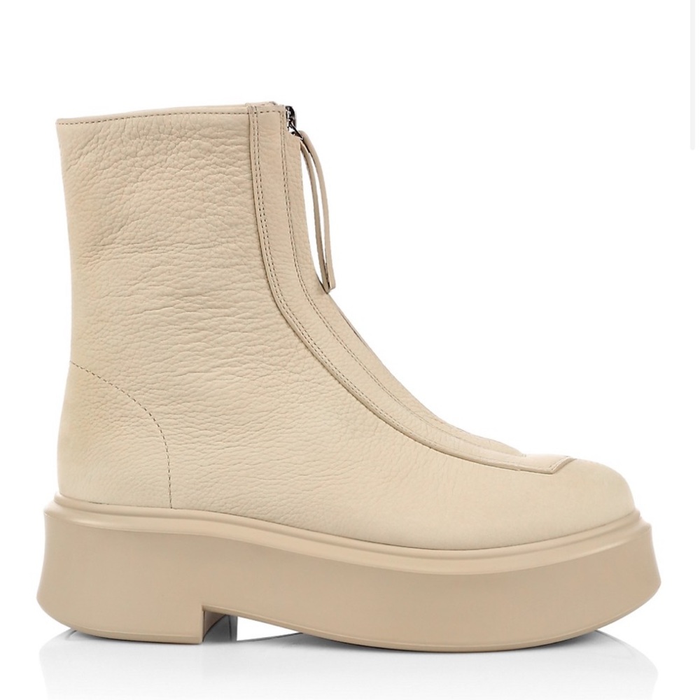 The Row Leather Zip Platform Boot Beige